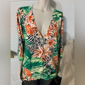 CJ Banks one button sweater with flowers size 2XL